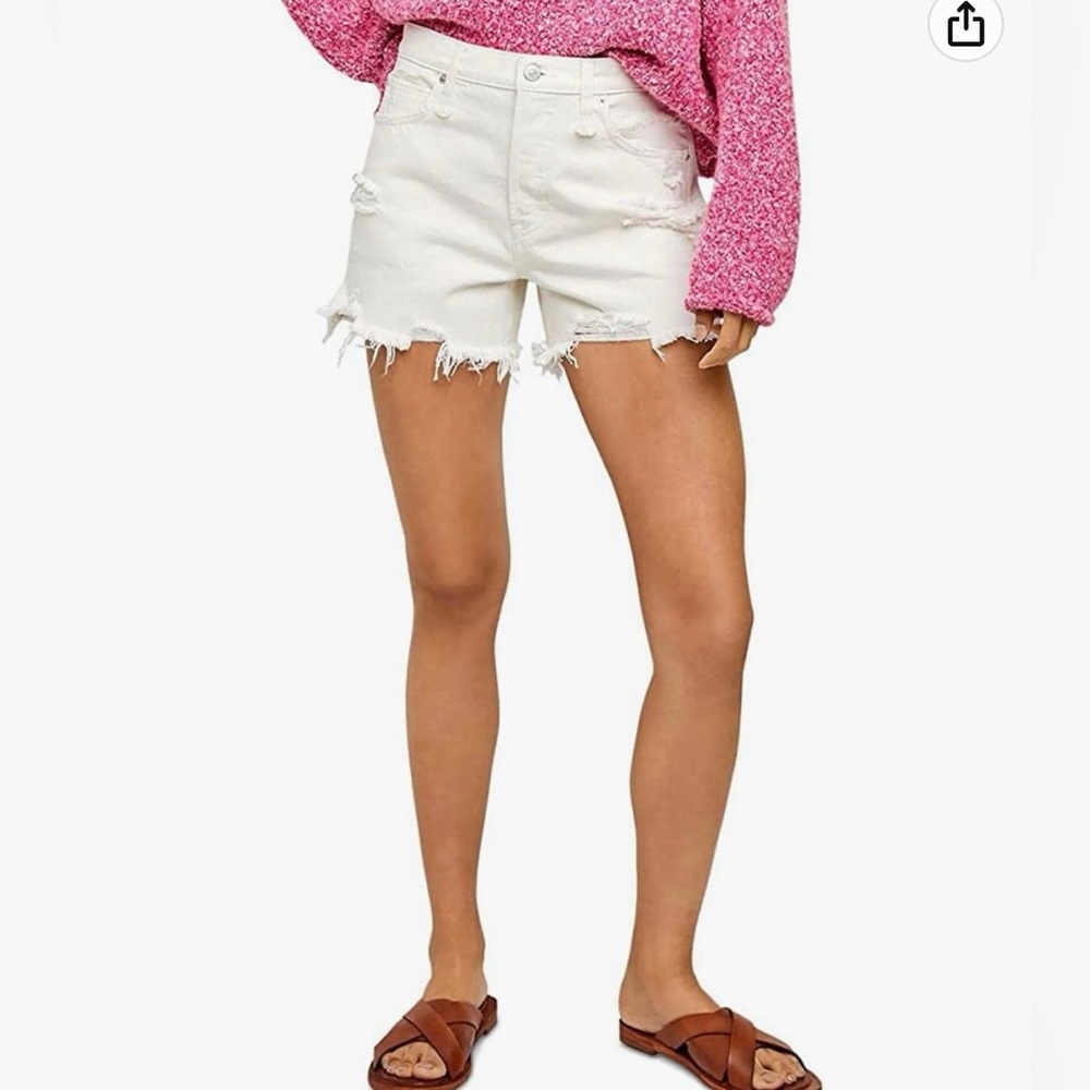 Free People Women’s White Cutoff Jeans Distressed Denim Shorts